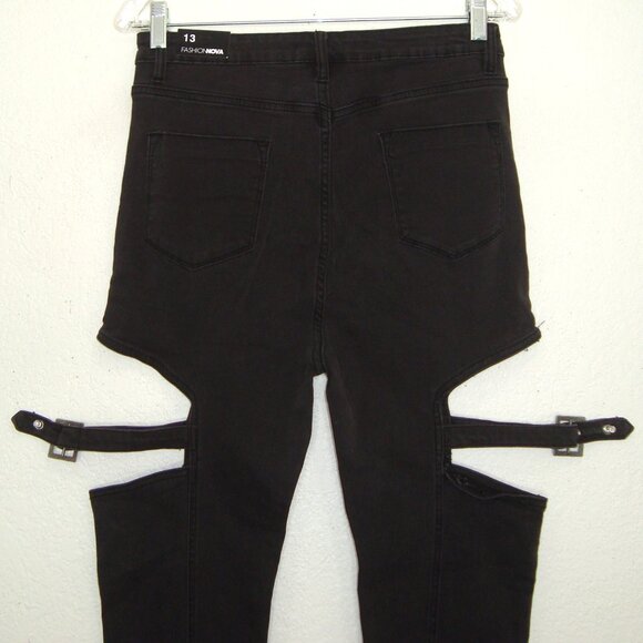 NEW! Fashion Nova Buckle Up Sis High Rise Skinny Jeans Black Size 13 - Picture 10 of 10